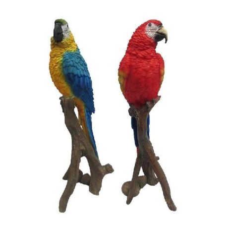 Faágon ülő papagáj szobor, piros 37000190-P