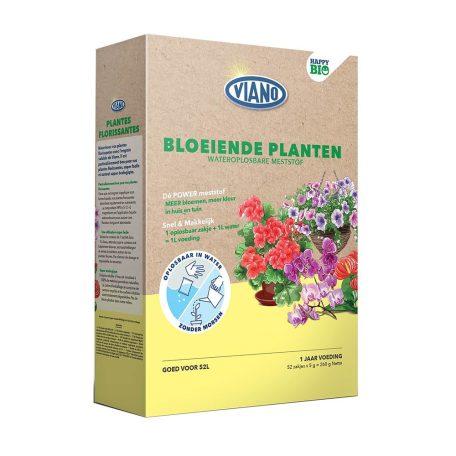 Viano Bio Happy, 100% vízoldékony szervestáp beltéri -és kültéri virágzó 52x5g