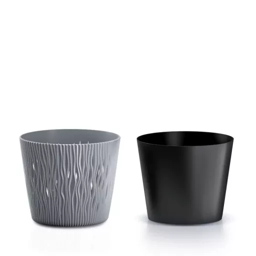 Virágcserép 130 Sandy Round 2In1 - Kő Szürke