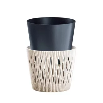 Virágcserép 190 Sandy Round Eco Wood 2In1 - Fehér – Virágcserepek, virágládák