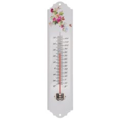 Hőmérő kültéri, fém, virágmintás fehér, 30x6,5x1cm