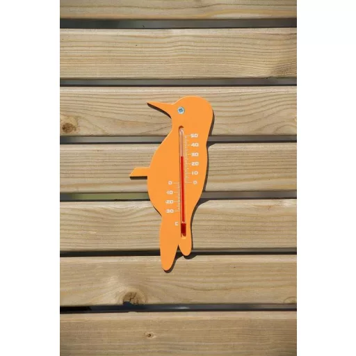 Hőmérő kültéri, műanyag, narancssárga harkály forma15x7,5x0,3cm – Hőmérők, mérőeszközök