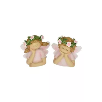 Tündér virágkoszorúval poly 10x6,5x9cm rózsaszín 2 féle – Dekoráció - egész évben