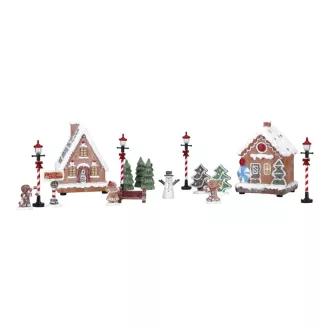  Mézeskalács LED-es, 17 db-os kezdőkészlet karácsonyi faluhoz - 43x15x13cm