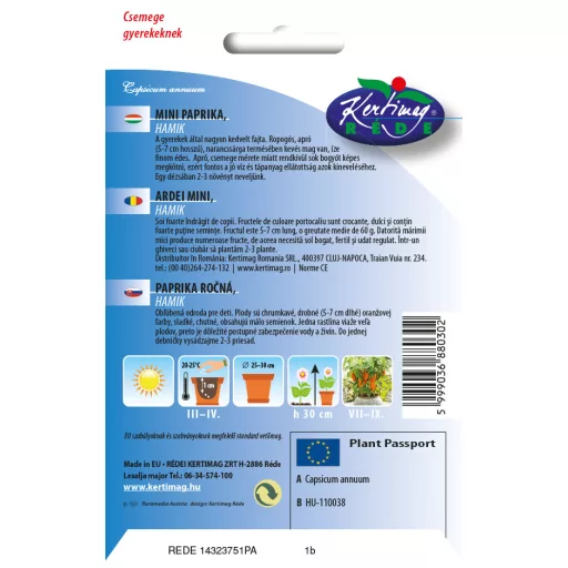 Rédei Paprika, Hamik, cserepes, törpe 0,25g (Vetőmag) – Palántázás