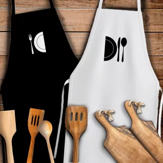 Páros kötényszett - fél tányér, evőeszköz