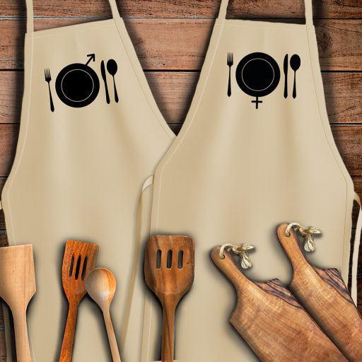 Páros kötényszett - fél tányér, evőeszköz