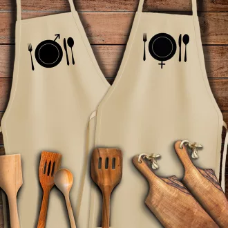 Páros kötényszett evőeszközökkel - Bézs