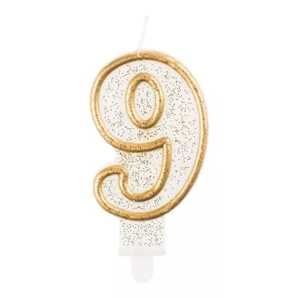 Tortagyertya, 9-es, fehér, arany szegéllyel