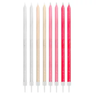 Tortagyertya, glitteres, pink mix, 24db/cs – Gyertya, Csillagszóró, Tűzijáték és Szívószál