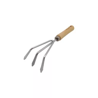 Kézi kapircs 3 ágú rozsdamentes acél,FSC fa nyéllel - H27,5 x 9,0 cm – Kapa, gereblye, szegélynyíró
