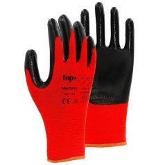   TOP HANDY latex mártott poliészter védőkesztyű, piros/fekete, 9