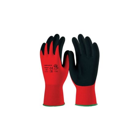 TOP HANDY latex mártott poliészter védőkesztyű, piros/fekete, 10