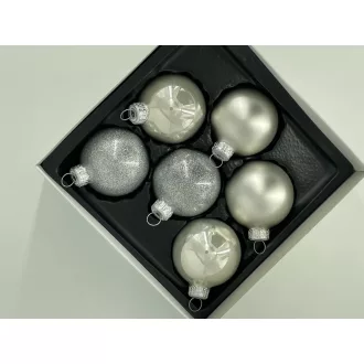 6 cm-es 6 db-os Ezüst szett üveg karácsonyfa díszek