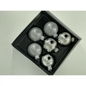   6 cm-es 6 db-os Winter ezüst szett üveg karácsonyfa díszek