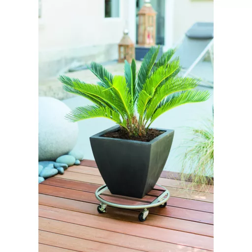 Flora roll metal wood virágalátét fémből és fából szürke – átmérő 35cm – Virágcserepek, virágládák