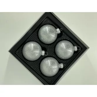 7 cm-es 4 db-os Csillogó ezüst üveg karácsonyfa díszek