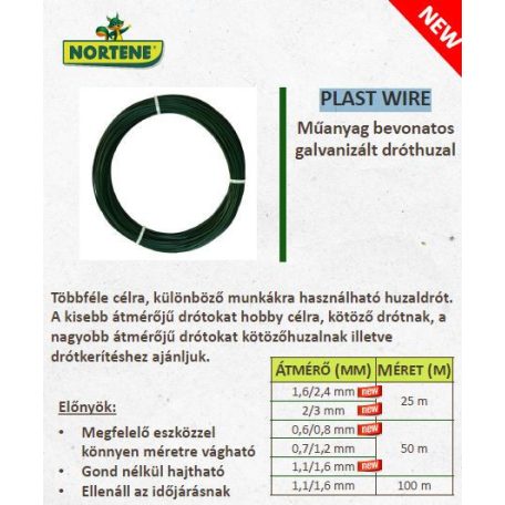 PLAST WIRE műanyag bevonatos galvanizált dróthuzal zöld 1,1/1,6mmx50m