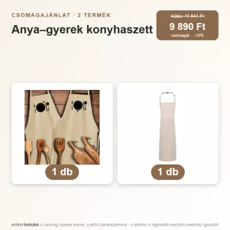   Anya–gyerek konyhaszett – páros kötény evőeszközökkel + gyerekkötény 3–6 éves (2 részes)
