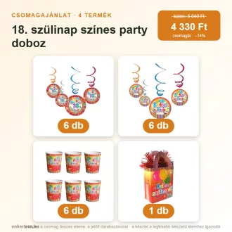 18. szülinap színes party doboz (4 részes)