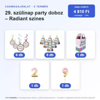 29. szülinap party doboz – Radiant színes (5 részes)