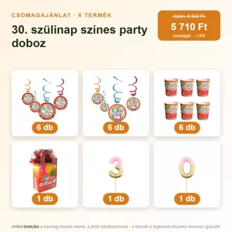 30. szülinap színes party doboz (6 részes)