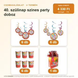 40. szülinap színes party doboz (4 részes)
