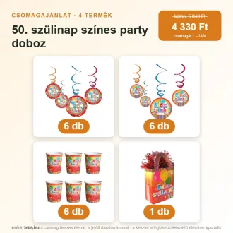 50. szülinap színes party doboz (4 részes)