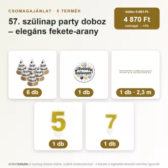   57. szülinap party doboz – elegáns fekete-arany (5 részes)