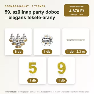   59. szülinap party doboz – elegáns fekete-arany (5 részes)