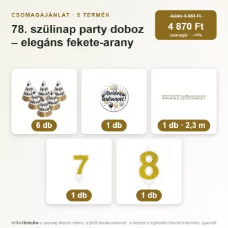   78. szülinap party doboz – elegáns fekete-arany (5 részes)