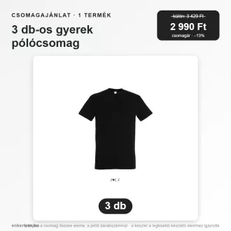 3 db-os gyerek pólócsomag – Sols 11970, fekete, 10 éves