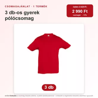 3 db-os gyerek pólócsomag – Sols 11970, piros, 10 éves