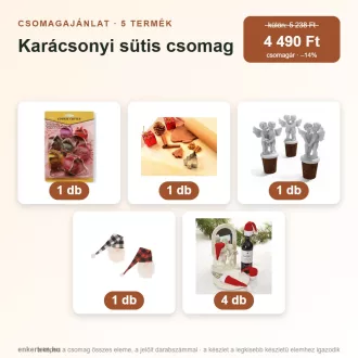   Karácsonyi sütis csomag – kiszúrók, mini mikulássapkák, manós borosüveg-dísz (5 részes)