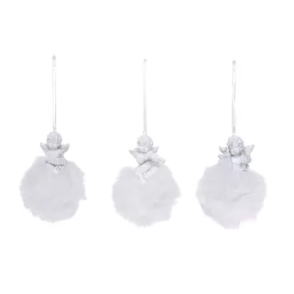   Angyal gömbön hangszerrel akasztós poly 5,6x3,5x3,2cm fehér