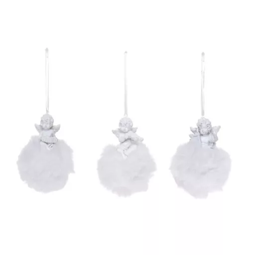 Angyal gömbön hangszerrel akasztós poly 5,6x3,5x3,2cm fehér