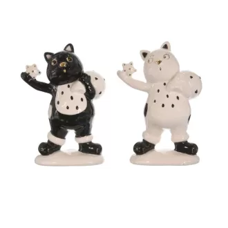   Macska álló kerámia 8.3x4.3x11.5cm fekete, fehér, arany 2 féle