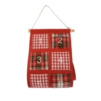 Piros textil adventi naptár, 22,5x118 cm