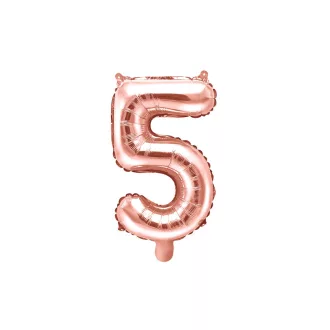 Fólia léggömb, 5-ös szám, rosegold, 35cm