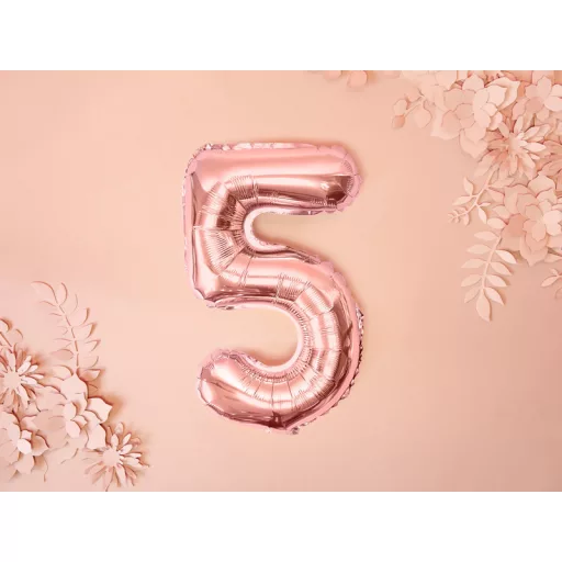 Fólia léggömb, 5-ös szám, rosegold, 35cm