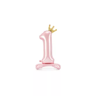 Rózsaszín 1-es szám korona dekorációs fólia lufi