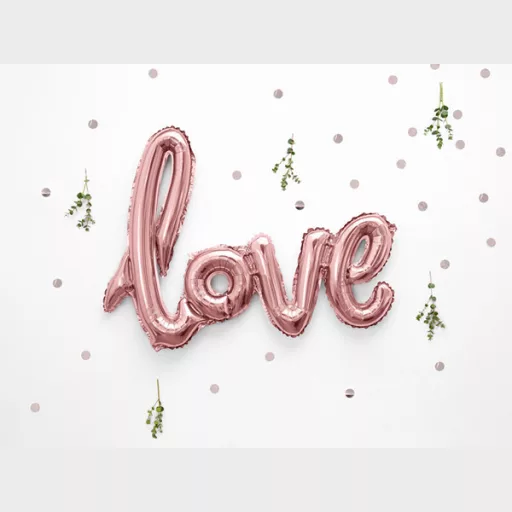 LOVE felirat - rosegold – Lufik, léggömbök