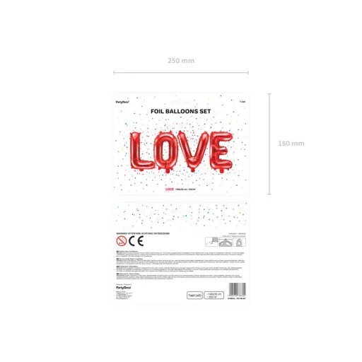 Fólia léggömb "LOVE", 140x35cm, piros