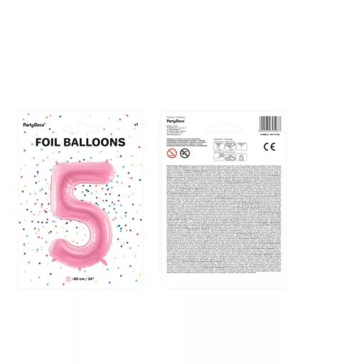Fólia léggömb, 5-ös szám, pasztell rózsaszín, 86cm
