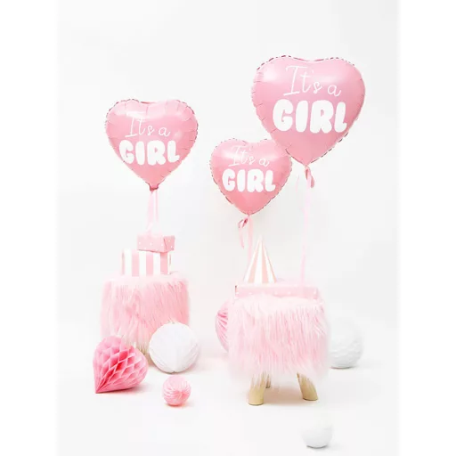 Fólia léggömb, szív alakú, It's a girl felirattal, 45cm, világos rózsaszín