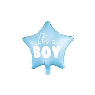   Fólia léggömb, csillag alakú, It's a boy felirattal, 48cm, világoskék