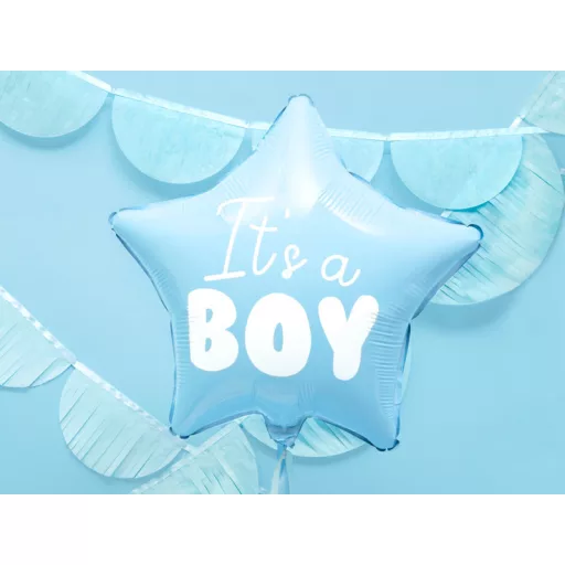 Fólia léggömb, csillag alakú, It's a boy felirattal, 48cm, világoskék