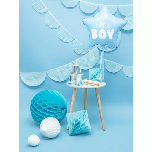 Fólia léggömb, csillag alakú, It's a boy felirattal, 48cm, világoskék
