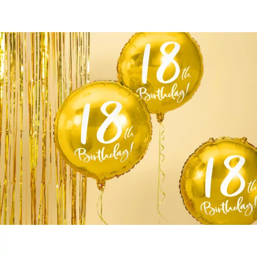 Fólia léggömb, 18th Birthday, arany, 45 cm