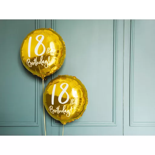 Fólia léggömb, 18th Birthday, arany, 45 cm